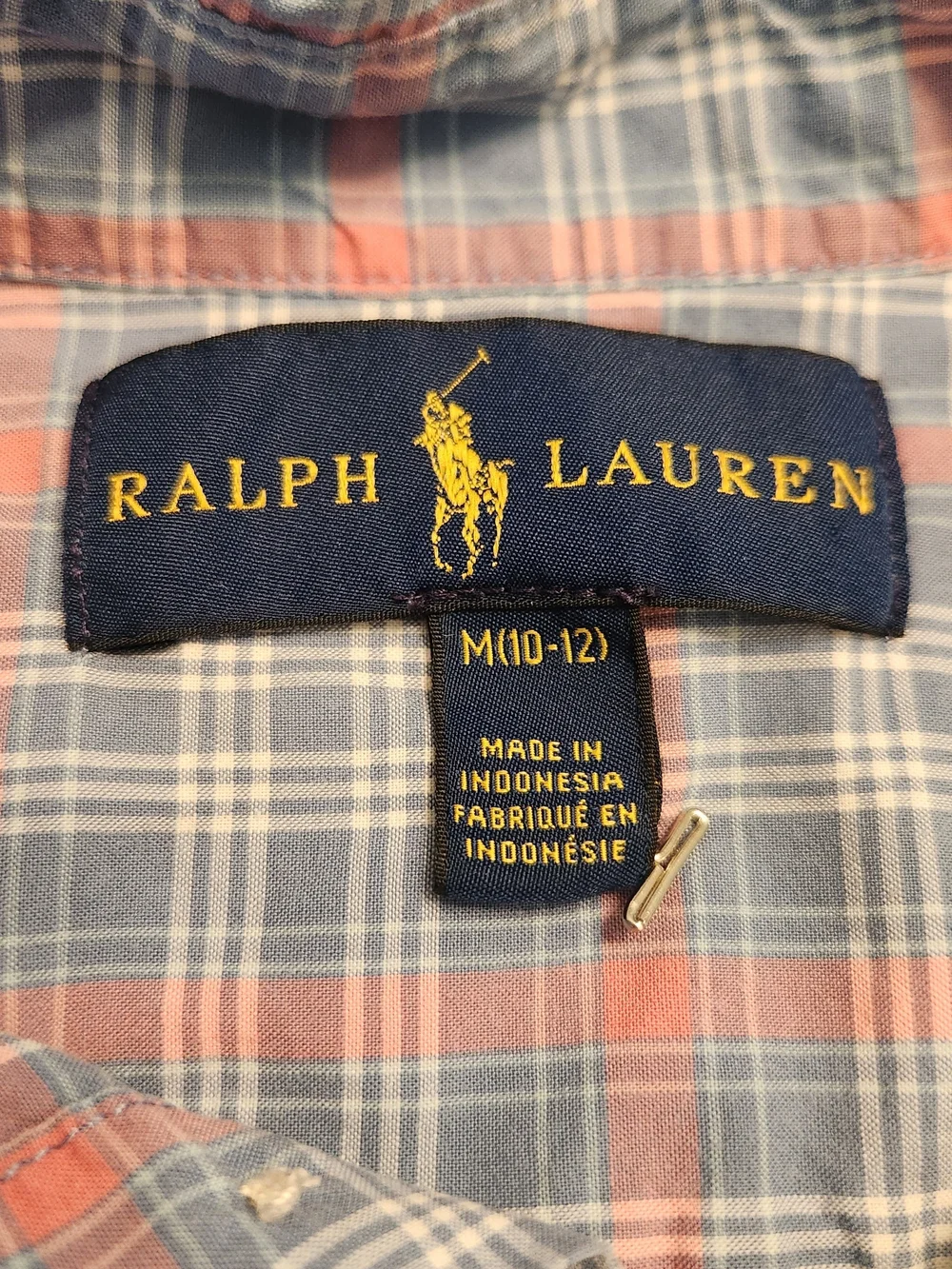 Ralph Lauren Boys Kids Size M 8-10 Plaid Blue Pink Button-Down Shirt Polo Pony